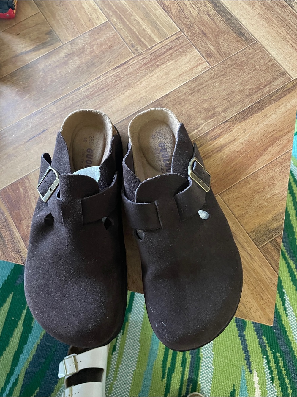 Suede Slip-On Clog Mule in Dark Brown with Buckle